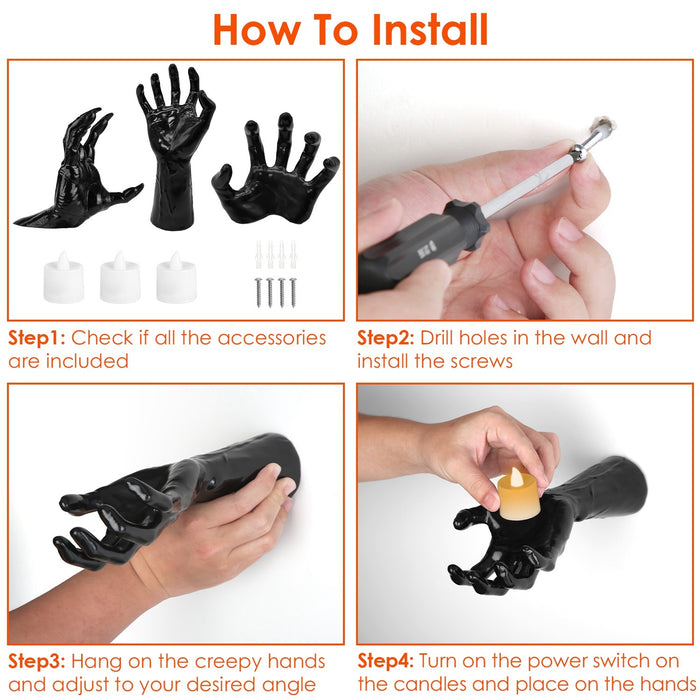 3-Piece Creepy Hands Halloween Wall Decor