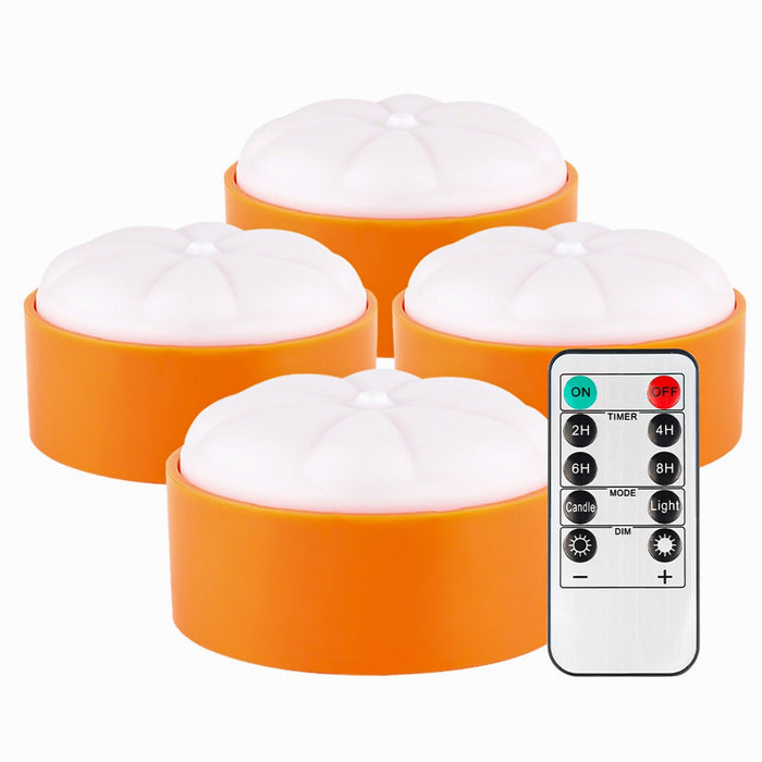 4 Pack Halloween LED Pumpkin Lights Battery Operated Halloween Decoration Lights With 2 Light Modes 4 Timer Setting Remorte Control For Party Pumpkin Decor