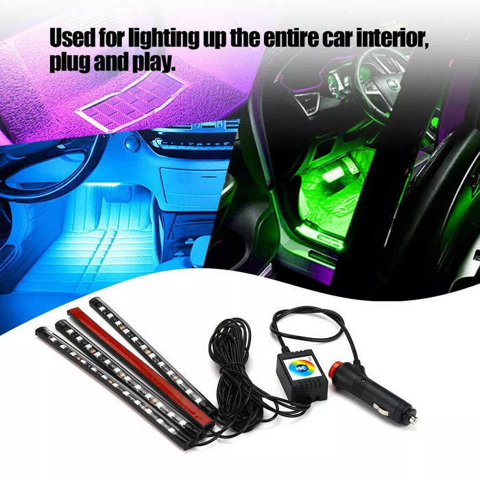 RGB LED Car Interior Strip Lights – USB Ambient Footwell Lamp with Remote & Music Sync