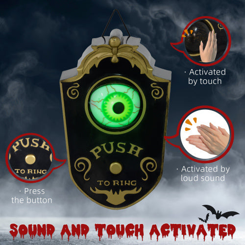 HOMCOM 7.1 Halloween Decoration, Animatronic Doorbell With Simulation Light-up Eyeball, Sound And Motion Activated Animated Prop W  Piercing Doorbell Sound