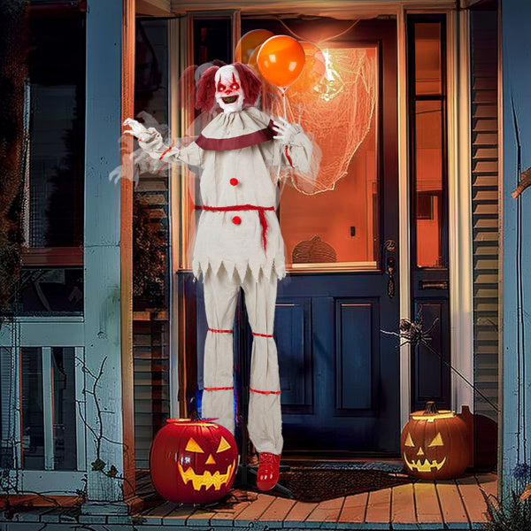 5.7ft Eye Red Light Vibration Clown Sound Voice Control, Standing Balloon Clown, Battery Model - Battery Not Included, Halloween Standing Decoration