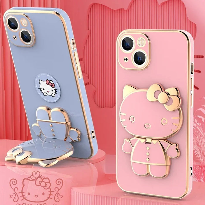 Plated Hello Kitty Phone Case with Kickstand for iPhone – Stylish and Functional