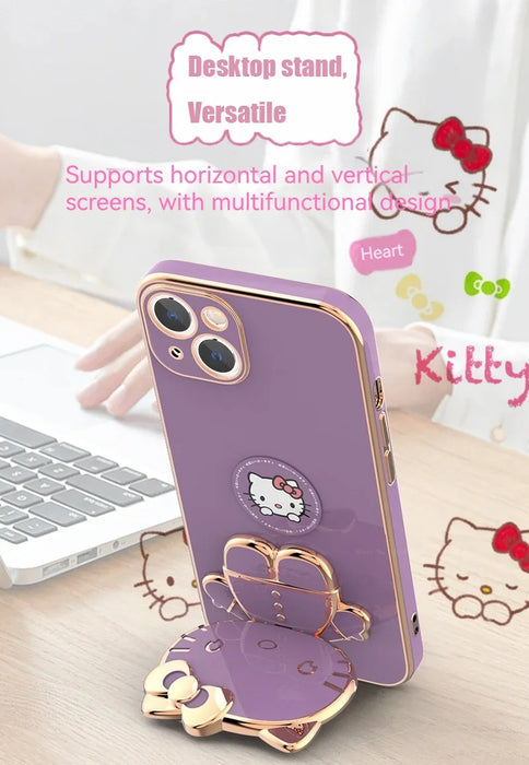 Plated Hello Kitty Phone Case with Kickstand for iPhone – Stylish and Functional