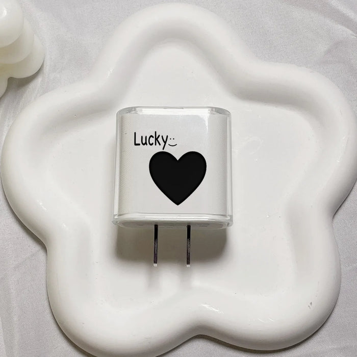 Lucky Black Heart Charger and Data Cable Protective Case – Stylish Protection for Apple Devices