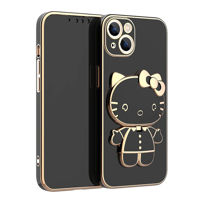 Plated Hello Kitty Phone Case with Kickstand for iPhone – Stylish and Functional