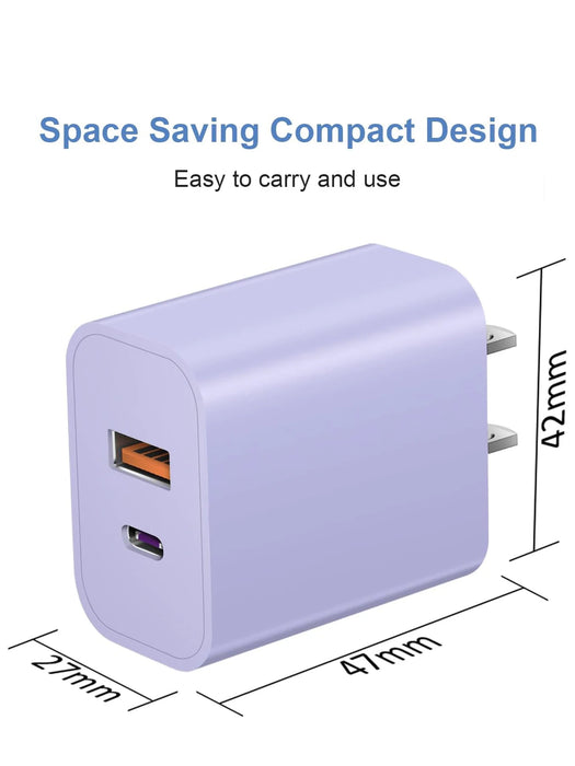 20W Dual-Port USB-C Fast Charger Block with 6FT Cable for iPhone 15 Series