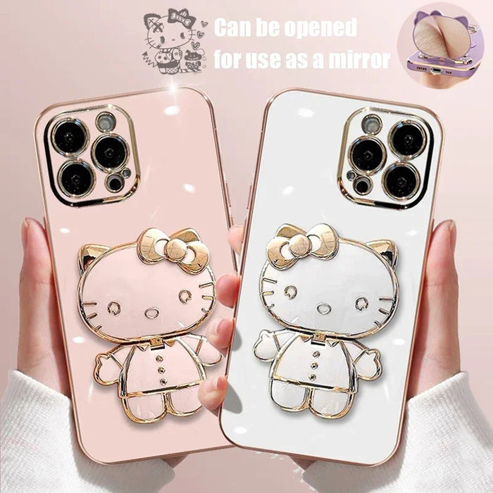 Plated Hello Kitty Phone Case with Kickstand for iPhone – Stylish and Functional