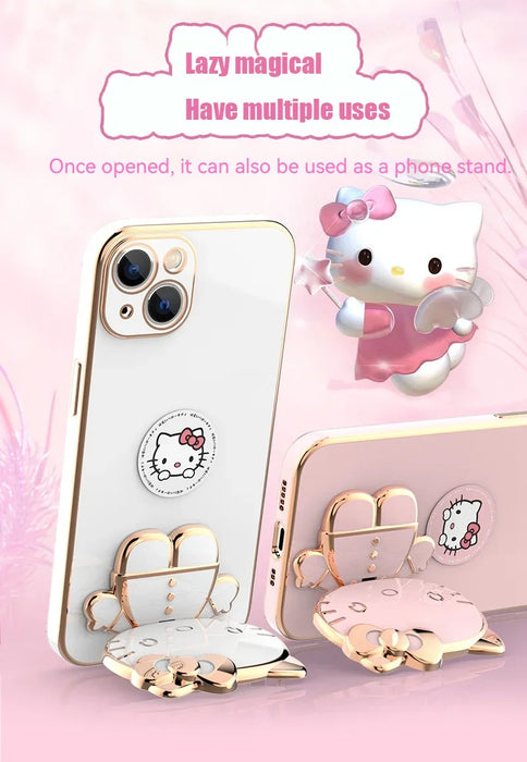 Plated Hello Kitty Phone Case with Kickstand for iPhone – Stylish and Functional