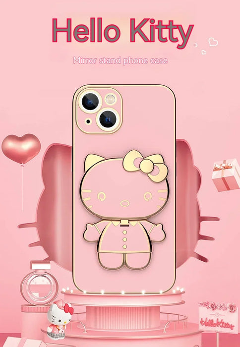 Plated Hello Kitty Phone Case with Kickstand for iPhone – Stylish and Functional