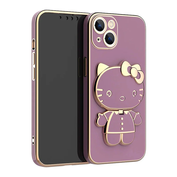 Plated Hello Kitty Phone Case with Kickstand for iPhone – Stylish and Functional