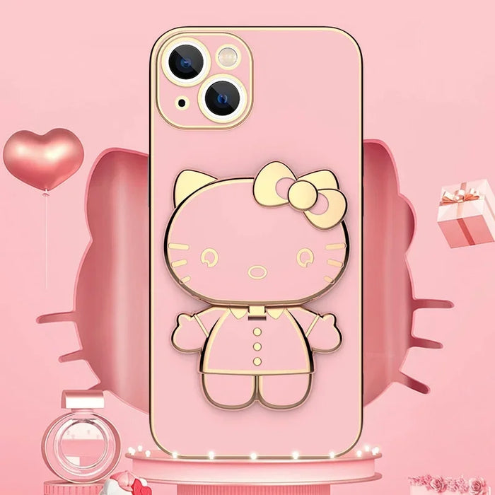 Plated Hello Kitty Phone Case with Kickstand for iPhone – Stylish and Functional