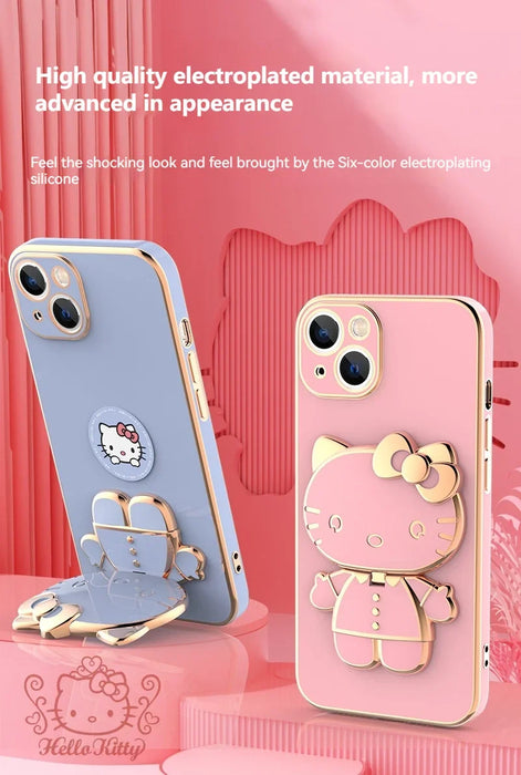 Plated Hello Kitty Phone Case with Kickstand for iPhone – Stylish and Functional