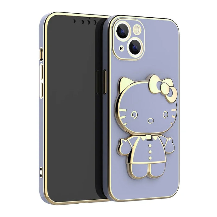 Plated Hello Kitty Phone Case with Kickstand for iPhone – Stylish and Functional