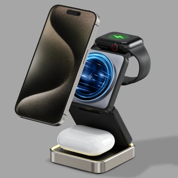 Magnetic 3-in-1 Folding Wireless Charger – Versatile Charging for iPhone, Apple Watch, and TWS Earbuds