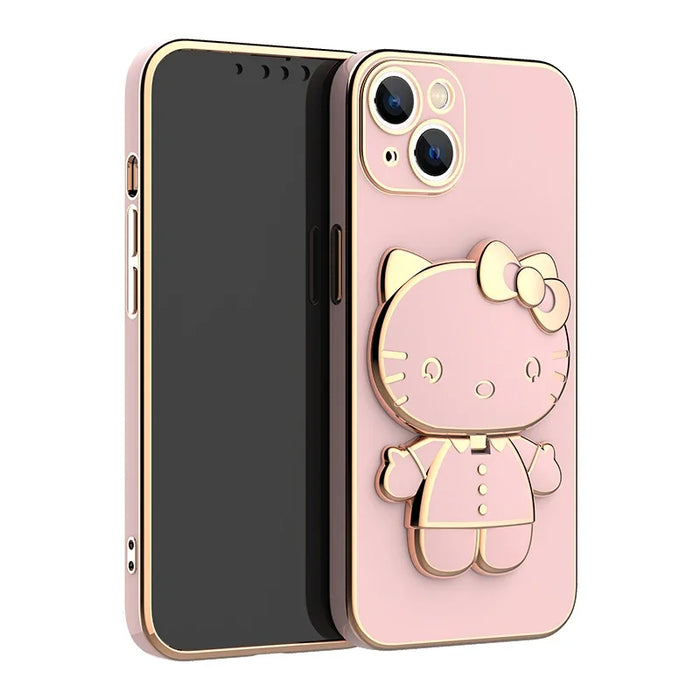 Plated Hello Kitty Phone Case with Kickstand for iPhone – Stylish and Functional