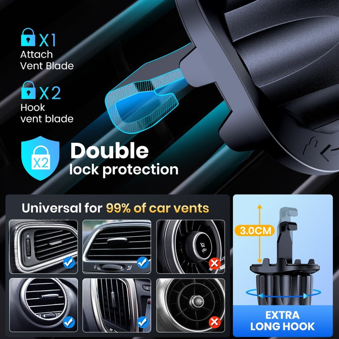 Car Navigator Phone Holder – Rotating Vent Mount with Secure Hook Grip