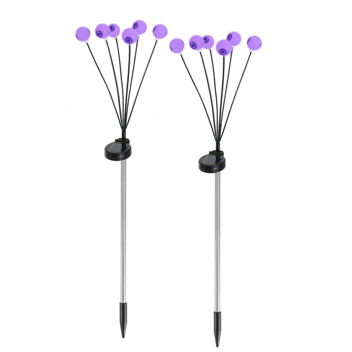 2Pcs Purple Light OR 2Pcs Green Light Solar Scary Eyeballs Lights Outdoor Halloween Decoration Swaying Light Halloween Path Lights Ornaments With Total 12LED IP65 Waterproof For Yard Garden