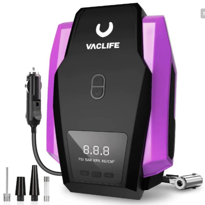 VacLife 12V Portable Air Compressor – Digital Tire Inflator with LED Light for Cars, Bikes & Inflatables