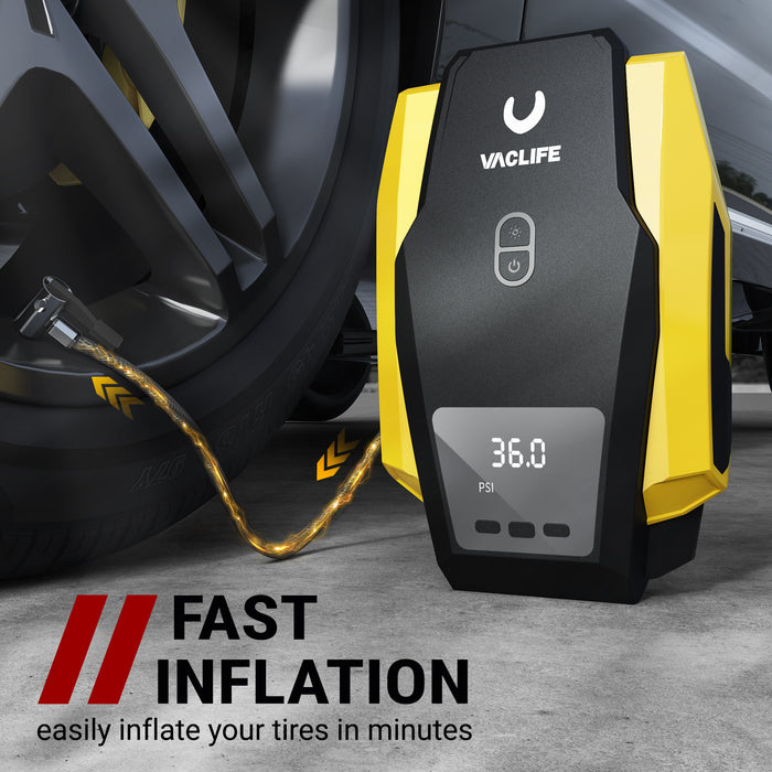 VacLife 12V Portable Air Compressor – Digital Tire Inflator with LED Light for Cars, Bikes & Inflatables