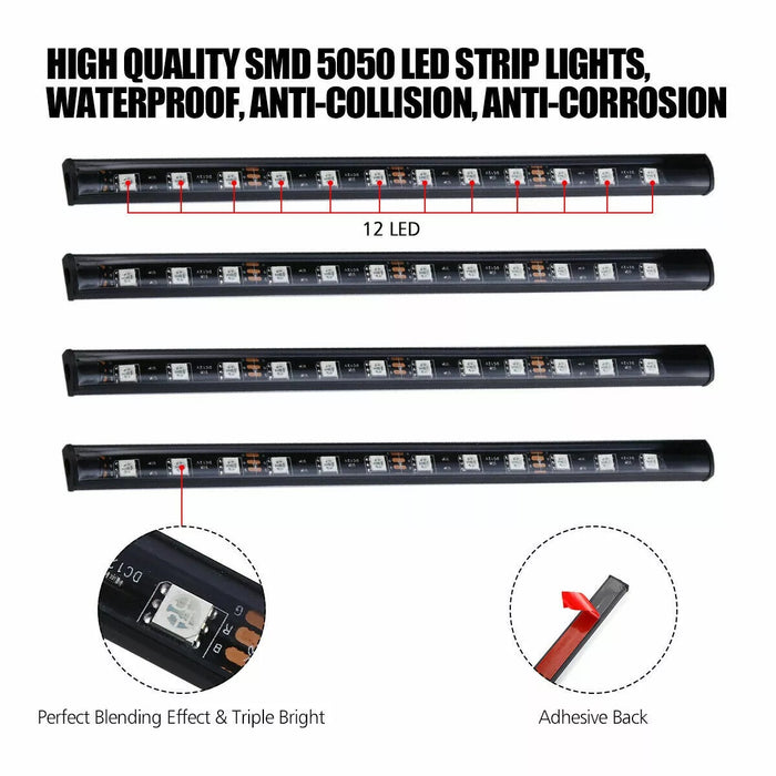 RGB LED Car Interior Strip Lights – USB Ambient Footwell Lamp with Remote & Music Sync