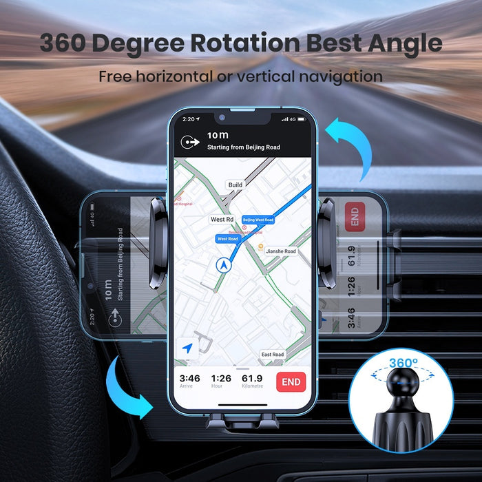 Car Navigator Phone Holder – Rotating Vent Mount with Secure Hook Grip