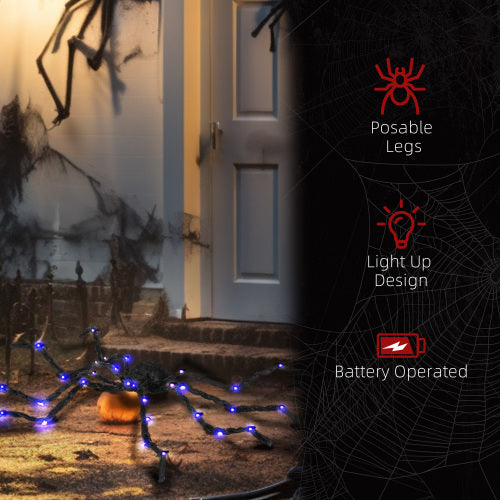 HOMCOM 3.25 Outdoor Halloween Decoration, Light-up Oversized Spider Halloween Prop With Light Up Bendable Legs