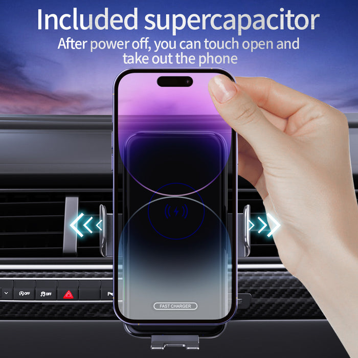 15W Wireless Car Charger & Auto Clamping Phone Mount – Fast Charging Phone Holder for Cars