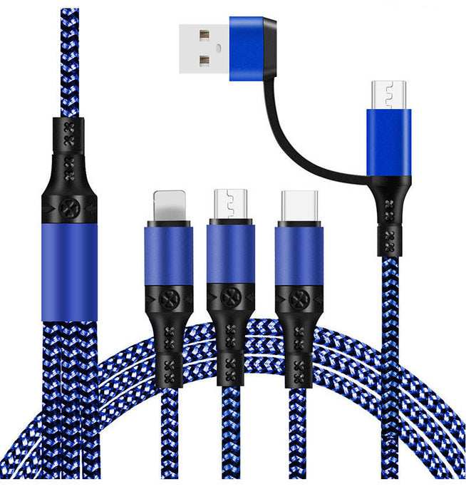 5-in-1 Fast Charging Braided Data Cable – Multi-Device USB Type-C Charger (3A Max, 1.2M)