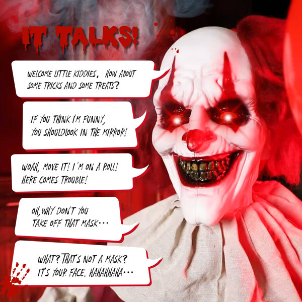 5.7ft Eye Red Light Vibration Clown Sound Voice Control, Standing Balloon Clown, Battery Model - Battery Not Included, Halloween Standing Decoration