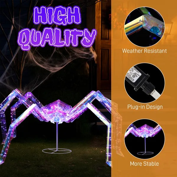 3FT Halloween Decorations Light Up Spider, Outdoor Halloween Decor Lighted Iridescent Spider, Weather Proof Pre-lit Spider With 340 LED Lights, For Front Yard Porch Gardens Lawns Party