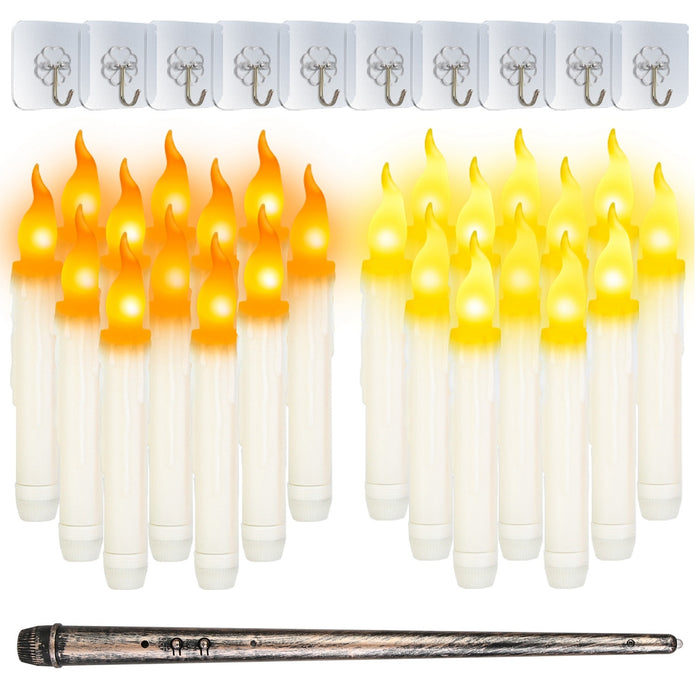 12Pcs Flameless Floating Candles LED Magic Hanging Candle Light Battery Operated Flickering Warm Light Window Candle With Magic Wand Remote For Halloween Christmas Party