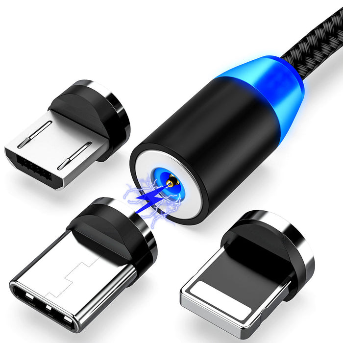 3-in-1 Magnetic Fast Charging Cable – USB to Type-C, Micro USB, Lightning – Flash Charging for Phone & Car Use