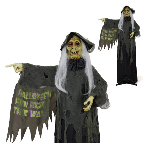 6ft Eye Red Light Vibration Witch Sound Voice Control, Standing Guiding Witch, Battery Model - Batteries Not Included, Halloween Standing Decoration